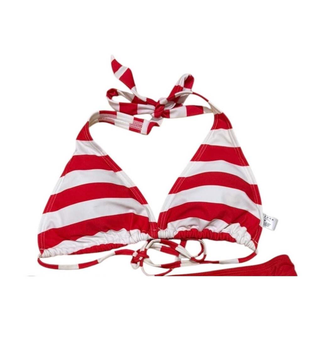 Arizona Jean Company Red and White Striped Halter Bikini Top M